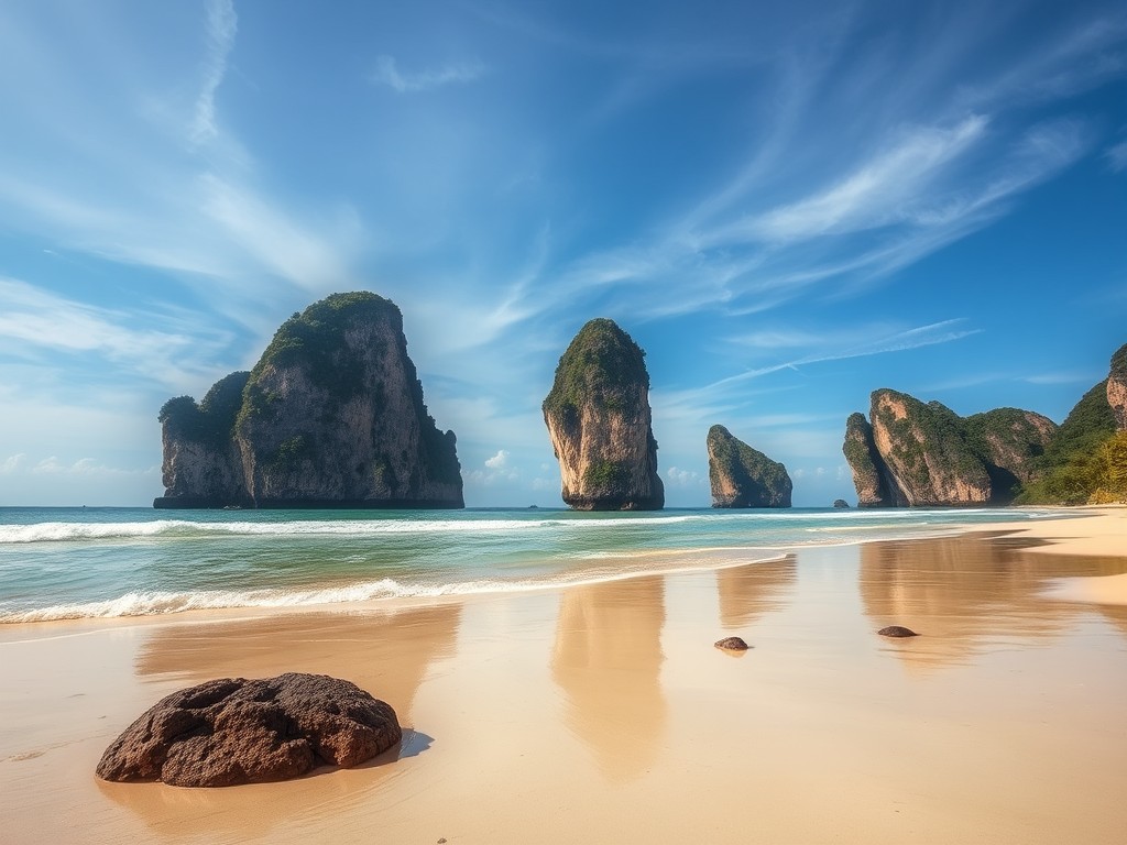 a beautiful beach and sea stacks in thailand